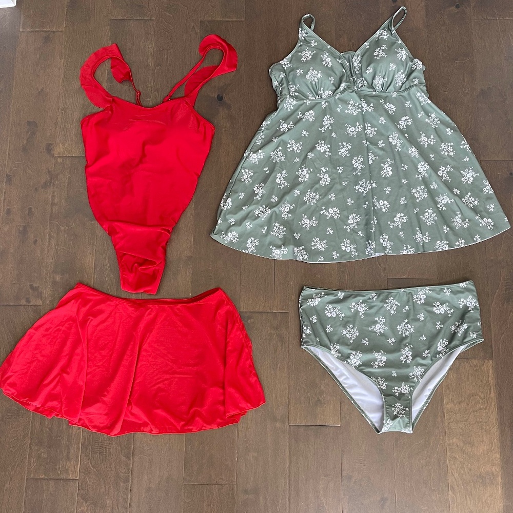 Two Maternity Swim Suits with Bikini Bottom/Skirt